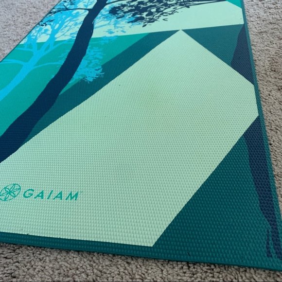 Rare color Gaiam Premium Yoga Mat Green Double Sided Tree floral thick - Picture 5 of 13